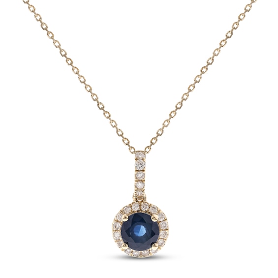 Blue Sapphire & Diamond Drop Necklace 1/8 ct tw Round-cut 10K Yellow Gold 18"