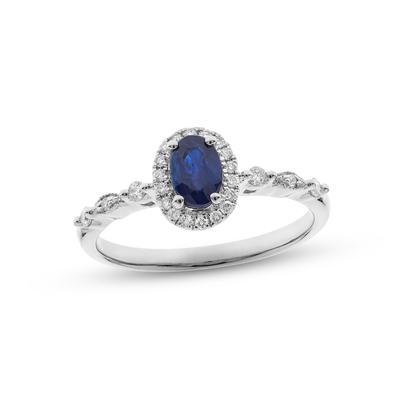 Main Image 1 of Blue Sapphire & Diamond Ring 1/5 ct tw Round-cut 10K White Gold