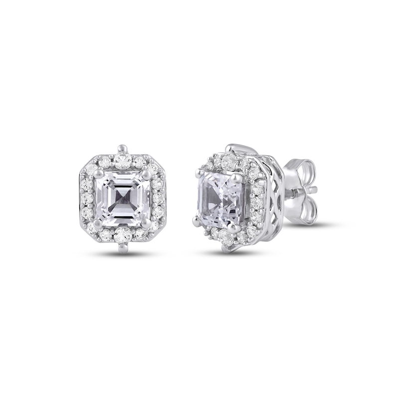 Main Image 1 of White Lab-Created Sapphire Stud Earrings Sterling Silver