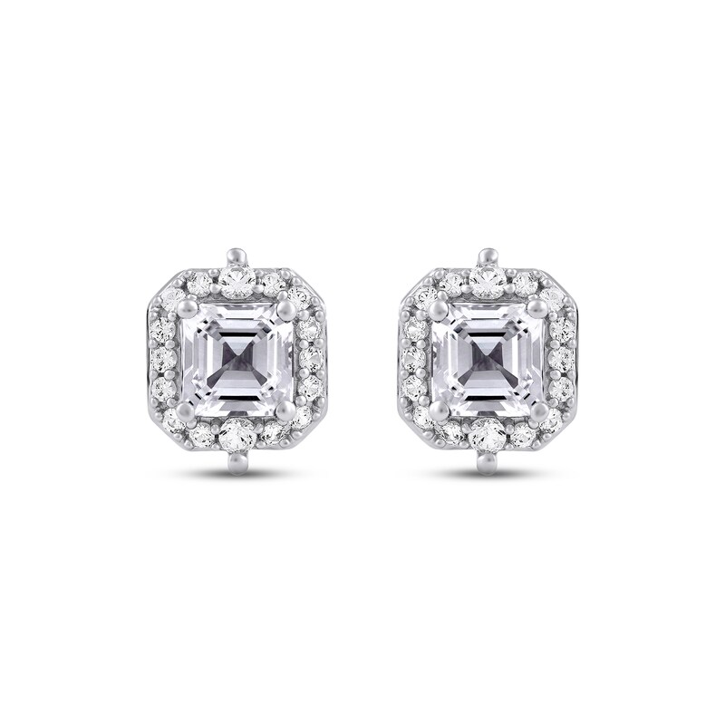 Main Image 2 of White Lab-Created Sapphire Stud Earrings Sterling Silver