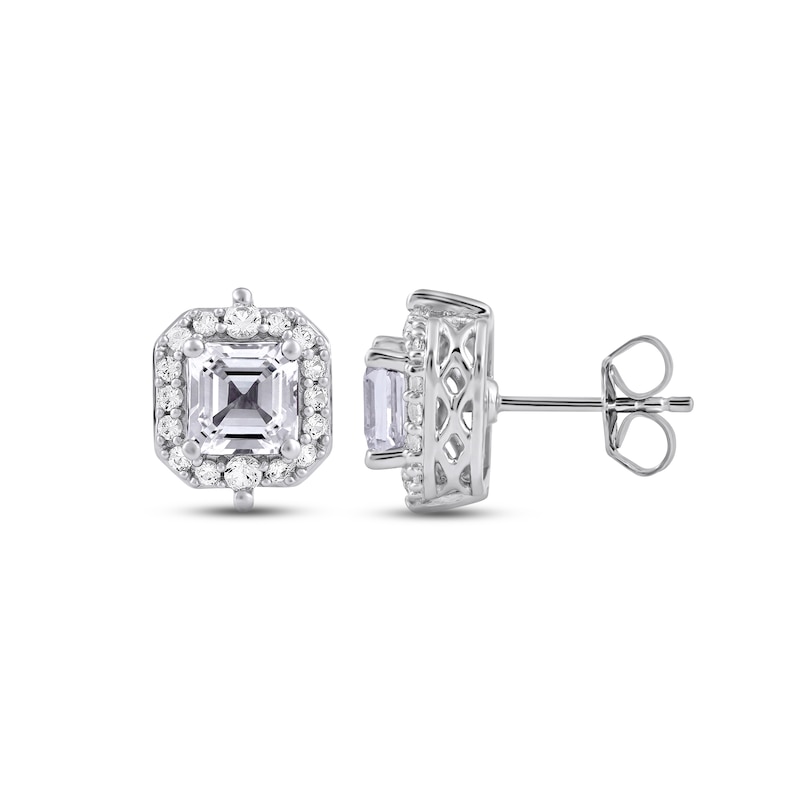 Main Image 3 of White Lab-Created Sapphire Stud Earrings Sterling Silver