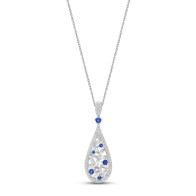 White & Blue Lab-Created Sapphire Necklace Sterling Silver 18"