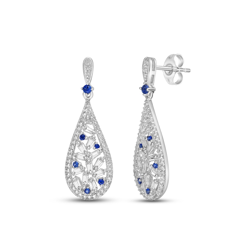 Main Image 1 of White & Blue Lab-Created Sapphire Drop Earrings Sterling Silver