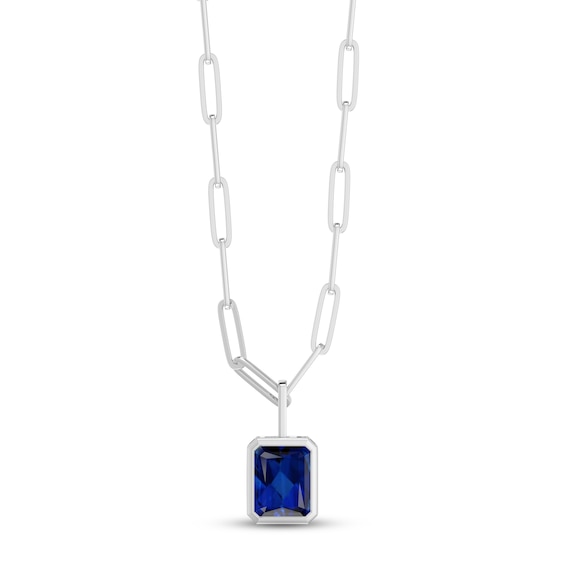 Blue Lab-Created Sapphire Paperclip Necklace Sterling Silver 18"