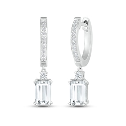 White Lab-Created Sapphire Hoop Dangle Earrings Sterling Silver