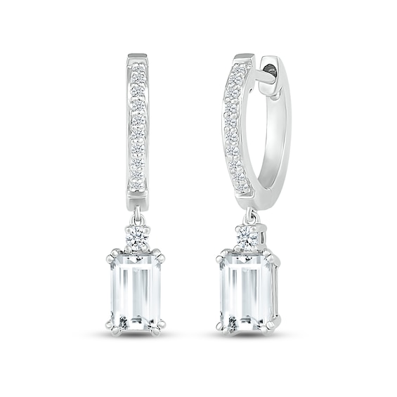 White Lab-Created Sapphire Hoop Dangle Earrings Sterling Silver