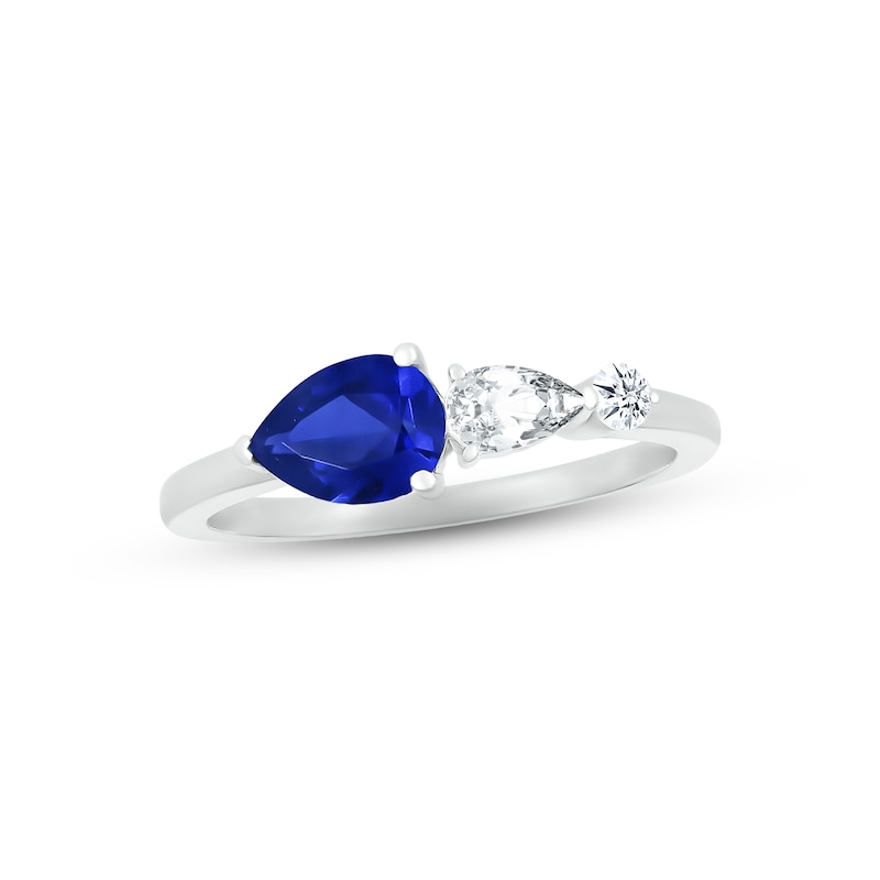 Main Image 1 of Blue & White Lab-Created Sapphire Ring Sterling Silver