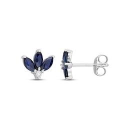 Blue Sapphire & Diamond Earrings 10K White Gold