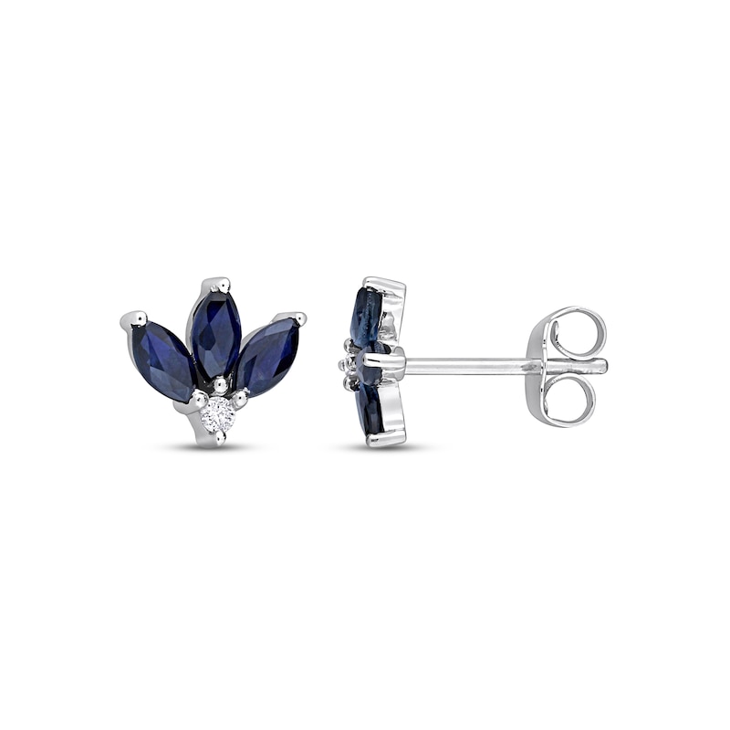 Main Image 1 of Blue Sapphire & Diamond Earrings 10K White Gold