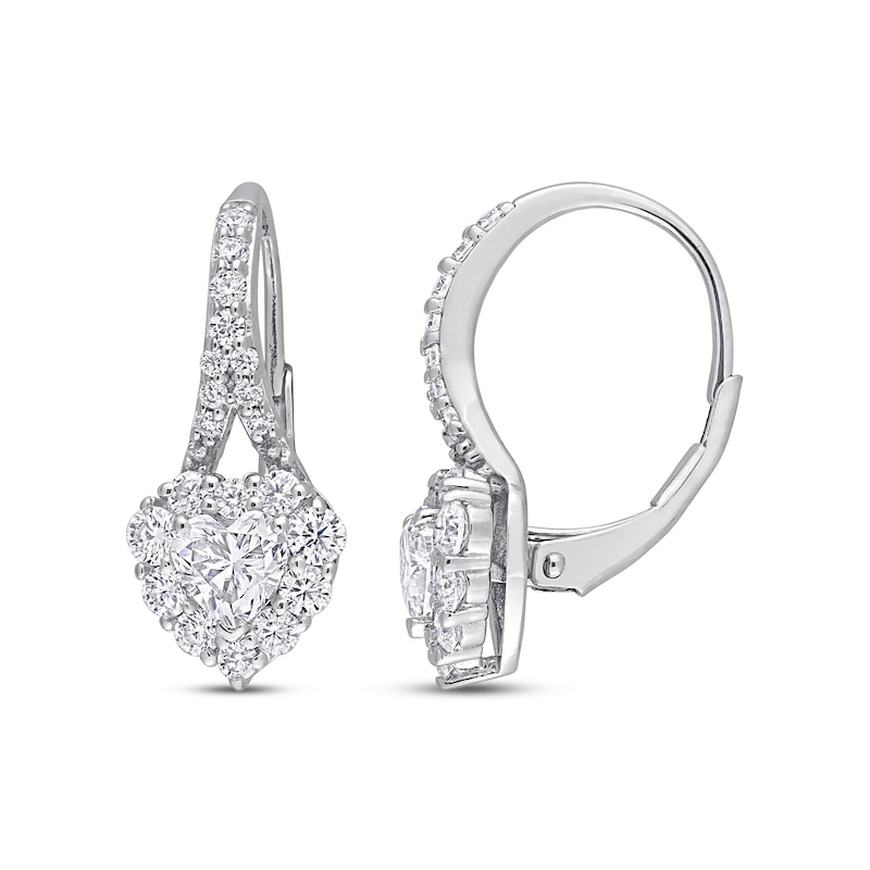 Main Image 1 of White Lab-Created Sapphire Heart Earrings Sterling Silver