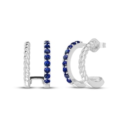 Blue Lab-Created Sapphire Double Hoop Twist Earrings Sterling Silver