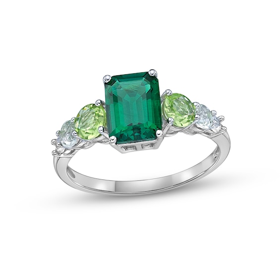 Kay Vibrant Shades Lab-Created Emerald, Green Quartz, Peridot & White Lab-Created Sapphire Ring Sterling Silver