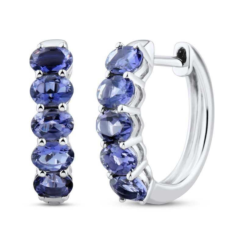 Main Image 1 of Iolite Hoop Earrings 10K White Gold