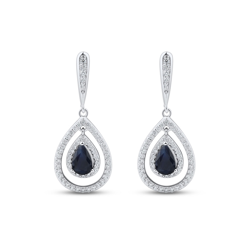 Main Image 2 of Blue Sapphire & Diamond Dangle Earrings 3/8 ct tw Round-cut 10K White Gold