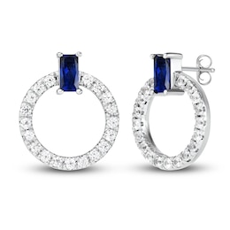 Blue & White Lab-Created Sapphire Door Knocker Earrings Sterling Silver