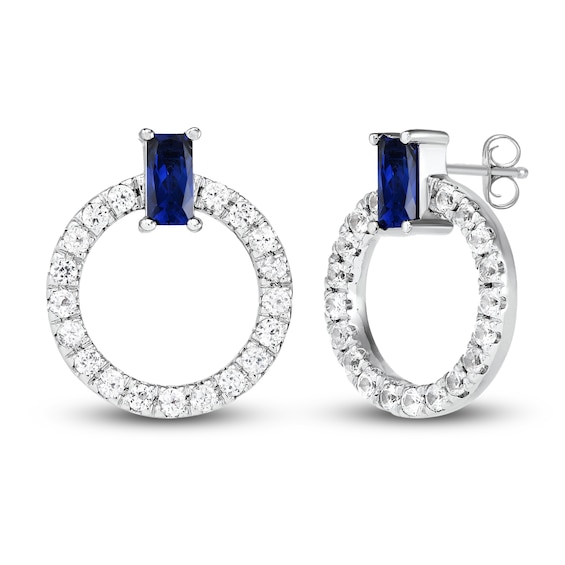 Blue & White Lab-Created Sapphire Door Knocker Earrings Sterling Silver