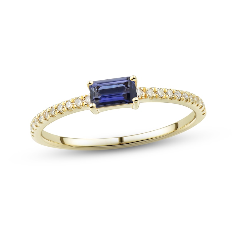 Main Image 1 of Iolite & Diamond Ring 1/10 ct tw Round-cut 10K Yellow Gold