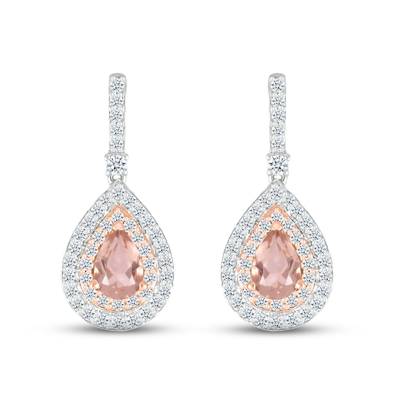 Main Image 2 of Morganite & White Lab-Created Sapphire Dangle Earrings Sterling Silver & 10K Rose Gold