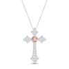 Thumbnail Image 0 of Morganite & White Lab-Created Sapphire Cross Necklace Sterling Silver & 10K Rose Gold 18"