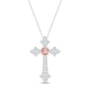Thumbnail Image 1 of Morganite & White Lab-Created Sapphire Cross Necklace Sterling Silver & 10K Rose Gold 18&quot;