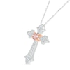 Thumbnail Image 1 of Morganite & White Lab-Created Sapphire Cross Necklace Sterling Silver & 10K Rose Gold 18"