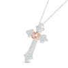 Thumbnail Image 2 of Morganite & White Lab-Created Sapphire Cross Necklace Sterling Silver & 10K Rose Gold 18&quot;