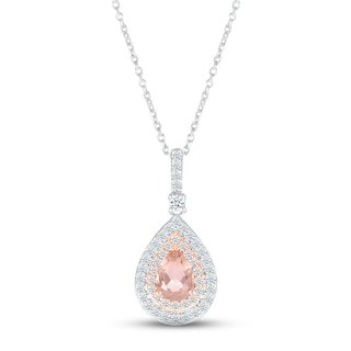 Morganite & White Lab-Created Sapphire Necklace Sterling Silver & 10K Rose Gold 18"