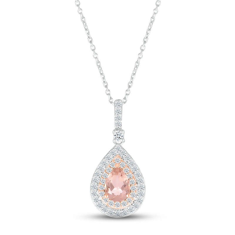 Main Image 1 of Morganite & White Lab-Created Sapphire Necklace Sterling Silver & 10K Rose Gold 18&quot;