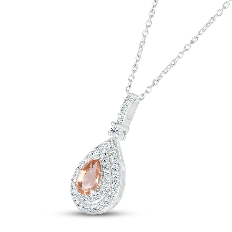 Morganite & White Lab-Created Sapphire Necklace Sterling Silver & 10K Rose Gold 18"