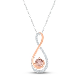 Morganite & White Lab-Created Sapphire Swirl Necklace 10K Rose Gold & Sterling Silver 18&quot;