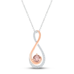 Morganite & White Lab-Created Sapphire Swirl Necklace 10K Rose Gold & Sterling Silver 18"