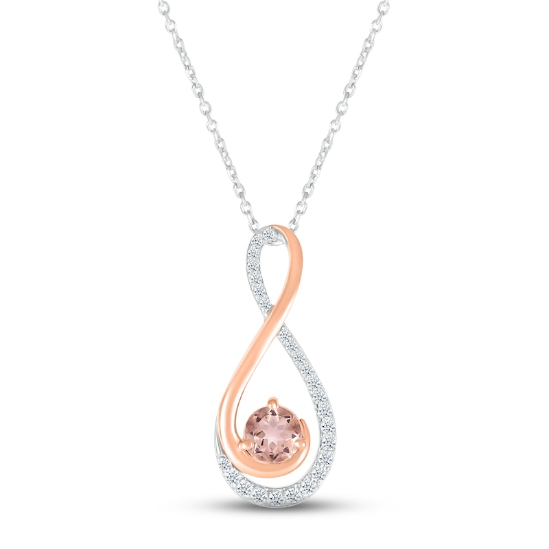 Morganite & White Lab-Created Sapphire Swirl Necklace 10K Rose Gold & Sterling Silver 18"