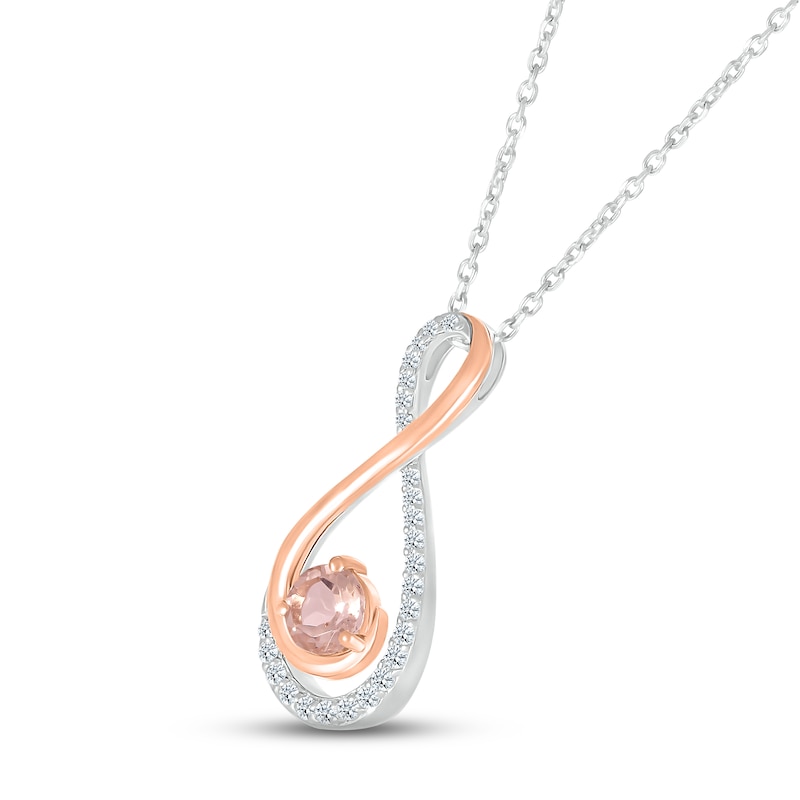 Morganite & White Lab-Created Sapphire Swirl Necklace 10K Rose Gold & Sterling Silver 18"