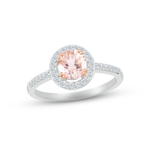 Morganite & White Lab-Created Sapphire Ring Sterling Silver & 10K Rose Gold