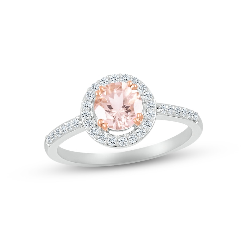 Main Image 1 of Morganite & White Lab-Created Sapphire Ring Sterling Silver & 10K Rose Gold