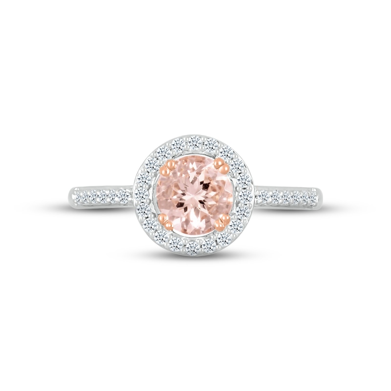Main Image 2 of Morganite & White Lab-Created Sapphire Ring Sterling Silver & 10K Rose Gold