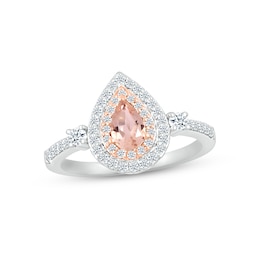 Morganite & White Lab-Created Sapphire Ring Sterling Silver & 10K Rose Gold