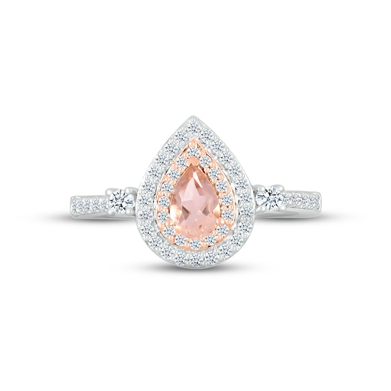 Thumbnail Image 2 of Pear-Shaped Morganite & White Lab-Created Sapphire Ring Sterling Silver & 10K Rose Gold