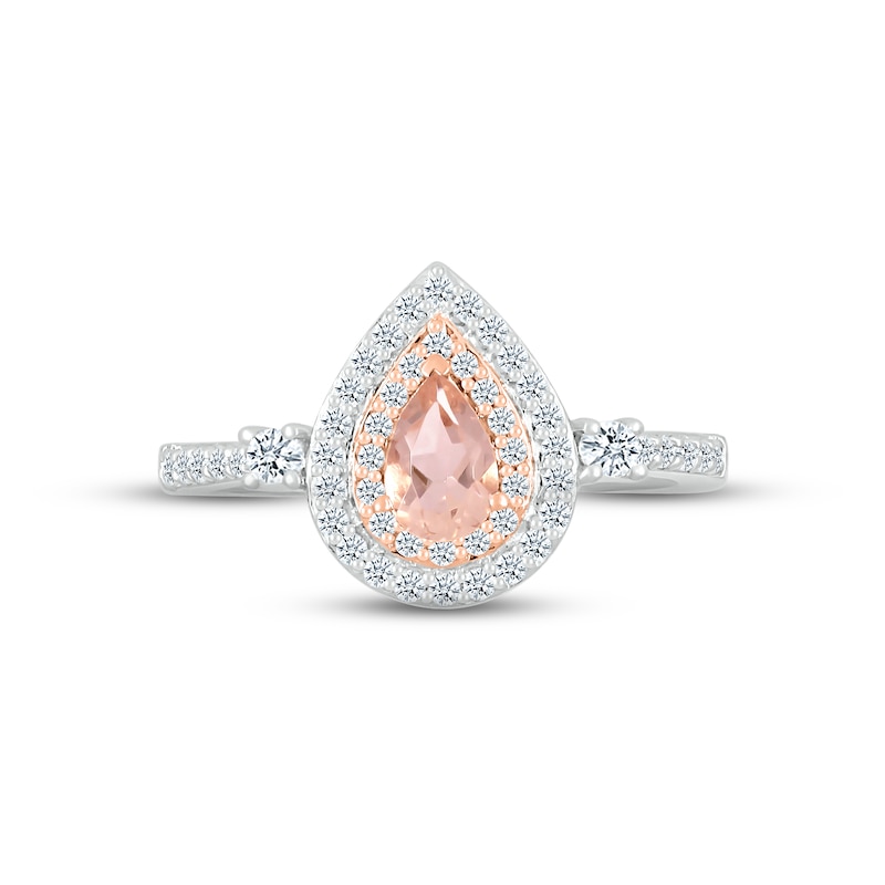 Main Image 2 of Morganite & White Lab-Created Sapphire Ring Sterling Silver & 10K Rose Gold