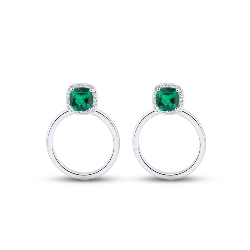 Lab-Created Emerald & White Lab-Created Sapphire Door Knocker Earrings Sterling Silver