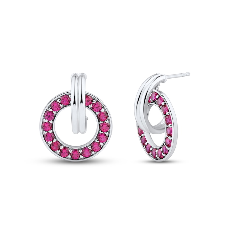 Main Image 1 of Lab-Created Ruby Door Knocker Earrings Sterling Silver