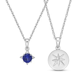 Blue Lab-Created Sapphire Compass Necklace Boxed Set Sterling Silver
