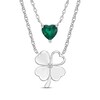 Thumbnail Image 0 of Lab-Created Emerald & White Lab-Created Sapphire Heart & Clover Necklace Boxed Set Sterling Silver