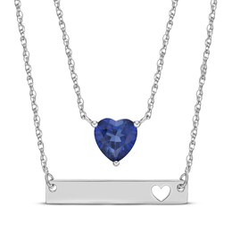 Blue Lab-Created Sapphire Heart & Bar Necklace Boxed Set Sterling Silver