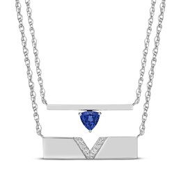 Blue & White Lab-Created Sapphire Bar Necklace Boxed Set Sterling Silver