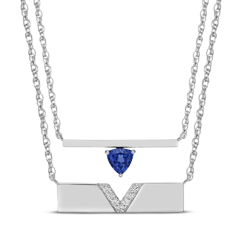 Main Image 1 of Blue & White Lab-Created Sapphire Bar Necklace Boxed Set Sterling Silver