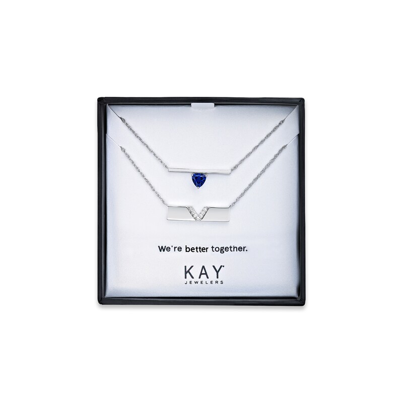 Main Image 2 of Blue & White Lab-Created Sapphire Bar Necklace Boxed Set Sterling Silver