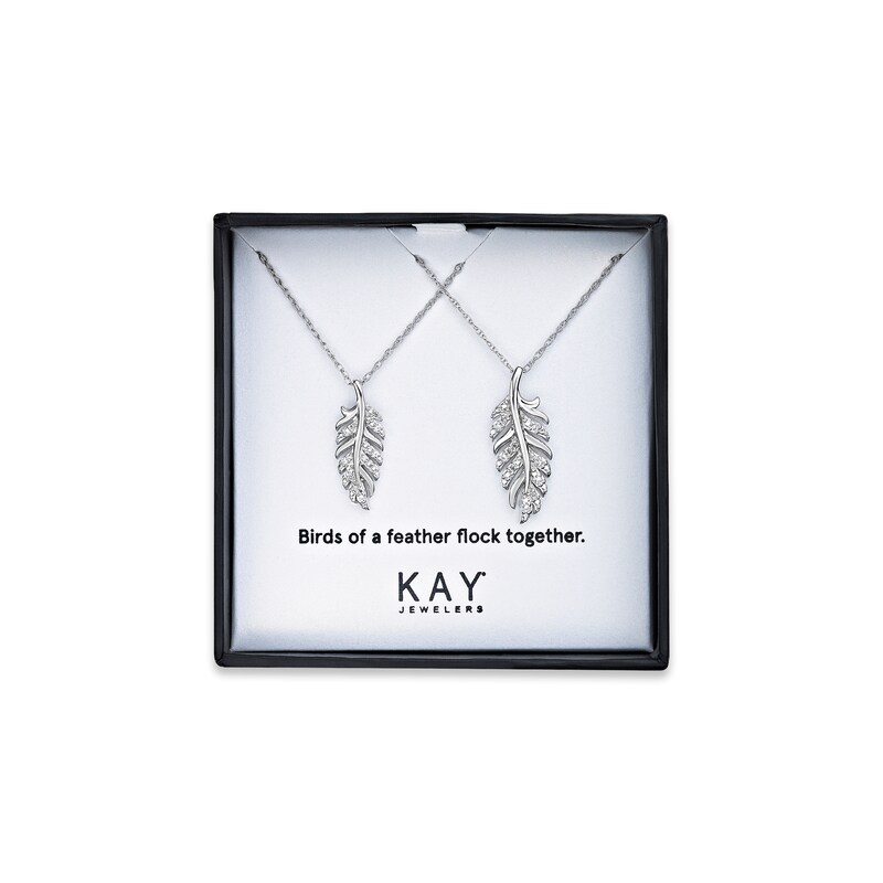 White Lab-Created Sapphire Feather Necklace Boxed Set Sterling Silver
