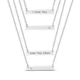 White Lab-Created Sapphire &quot;I Love You&quot; Bar Necklace Gift Set Sterling Silver