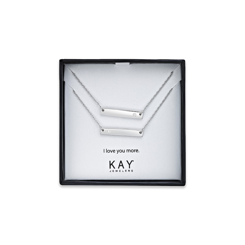 White Lab-Created Sapphire "I Love You" Bar Necklace Gift Set Sterling Silver